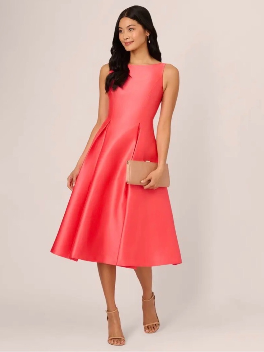 Adrianna Papell Red Satin Sleeveless A-Line Prom Dress